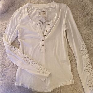 NWT Free People White Long Sleeve Top with Crochet Detail